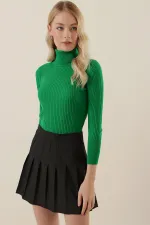 Pull à col roulé en maille 10311 - Vert foncé
