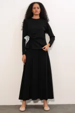 Women's Scarf Blouse and Skirt Two-Piece Set 8077 - Black Women's Scarf Blouse and Skirt Two-Piece Set 8077 - Black