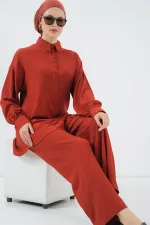 Kadın Örme Tesettür Alt Üst Takım 6711 - Kiremit