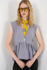 Women's Buttoned Sleeveless Blouse 994 - Grey