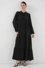 Robe à col lacé T1627 - Noire