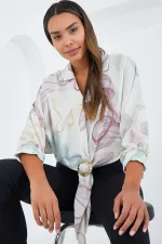 Women's Oversize Flowy Crop Satin Shirt 906 - Dusty Rose