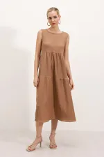2448 Sıfır Kol Uzun Örme Elbise - Bisküvi
