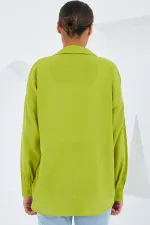 Chemise oversize en lin à poche unique 20153 - Vert pétrole