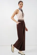 Women's Wide Leg Fabric Trousers 30088 - Brown