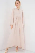 Kadın Balon Kol Uzun Tesettür Elbise 2464 - Krem