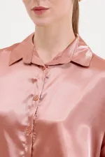 3985 Oversize Saten Gömlek - Camel