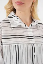 Kadın Çizgili Kısa Kol Gömlek 20344 - Siyah - Taş