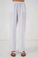 Women's Wide Leg Linen Trousers 6735 - White