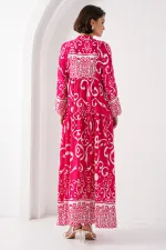 Robe hijab à motifs authentiques 2423 - L. Fuchsia