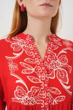 Robe longue hijab à motifs pour femme 2585 - Rouge foncé