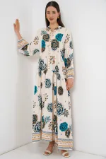 Kadın Desenli Uzun Tesettür Elbise 2585 - A.SAKS