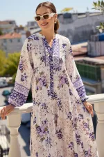 Robe hijab authentique à motifs 2423 - Violet