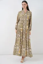 Kadın Desenli Uzun Tesettür Elbise 2585 - A.Hardal
