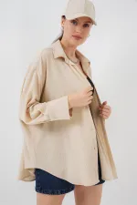 Chemise oversize en maille pour femme 20264 - Beige
