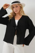 Kadın Önü Bağcıklı Bluz 952 - Siyah