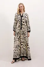 Robe hijab à motifs authentiques 2423 - Noir