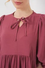 Kadın Balon Kol Uzun Tesettür Elbise 2464 - D.Gül Kurusu