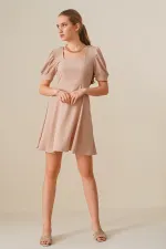 2339 Square Neck Knitted Dress - Biscuit