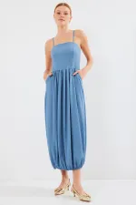 Robe salopette en maille à bretelles 2492 - Indigo