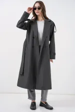 5941 Double-Breasted Long Trench Coat - Anthracite 5941 Double-Breasted Long Trench Coat - Anthracite