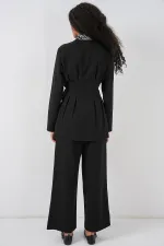 Kadın Kimono Pantolon Kumaş Takım 30054 - Siyah
