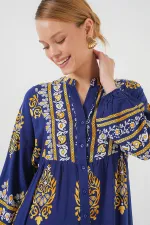 Robe hijab à motifs authentiques 2423 - Bleu marine 6