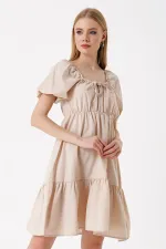 Robe évasée en popeline beige 2351