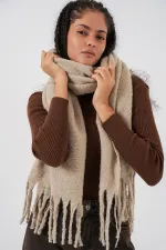 Écharpe châle épaisse et douce pour femme 15951 - Beige clair