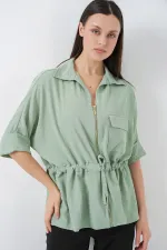 Fermuarlı Kadın Gömlek 0721 - Mint