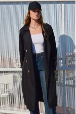 5853 Kruvaze Yaka Trençkot - Siyah