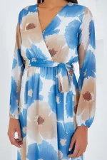 Robe en mousseline de soie à motifs floraux bleu beige pour femme 2134