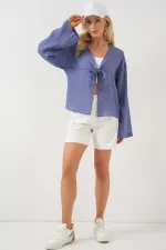 Kadın Önü Bağcıklı Bluz 952 - İndigo