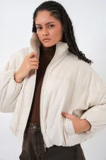 Kadın Oversize Bomber Şişme Mont 5124 - Ekru