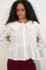 Women's Peter Pan Collar Shirt Blouse 993 - White