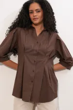 Women's Long Waist Fitted Shirt 20383 - Brown Women's Long Waist Fitted Shirt 20383 - Brown