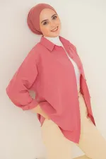 103901 Oversize Basic Tesettür Gömlek - Gül Kurusu