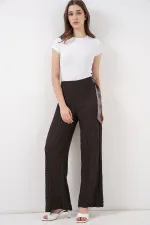 Kadın Fularlı Örme Pantolon 30070 - Kahverengi