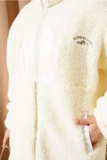 5208 Tesettür Peluş Mont - Ekru