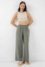 Kadın Beli Lastikli Bol Paça Pantolon 30087 - Gri