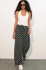 Women's Wide Leg Polka Dot Trousers 30116 - Black