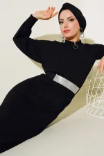 15900 Full Length Hijab Knit Dress - Black