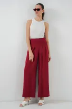 Women's Wide Leg Pleated Trousers 6718 - Red
