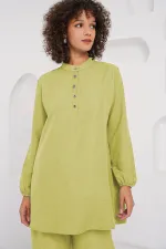6678 Keten Tunik Pantolon İkili Takım - G.Yeşil