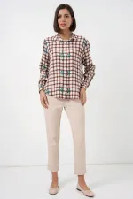 Chemise oversize à motifs pour femme en viscose 20371 - Marron