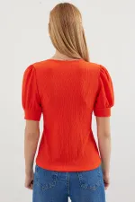 0409 Square Neck Knitted Blouse - Oranje