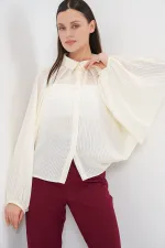 Kadın Yarasa Kol Oversize Gömlek 20368 - Ekru
