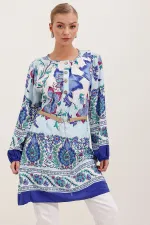 5902 Kemerli Desenli Elbise - Saks