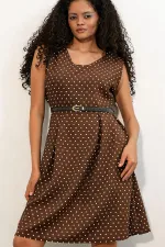 Robe courte à pois et col en V pour femme 2606 - Marron