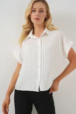 Women's Striped Short Sleeve Shirt 20327 - White